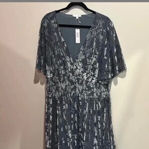 Slate blue floral burnout long maxi dress NWT.